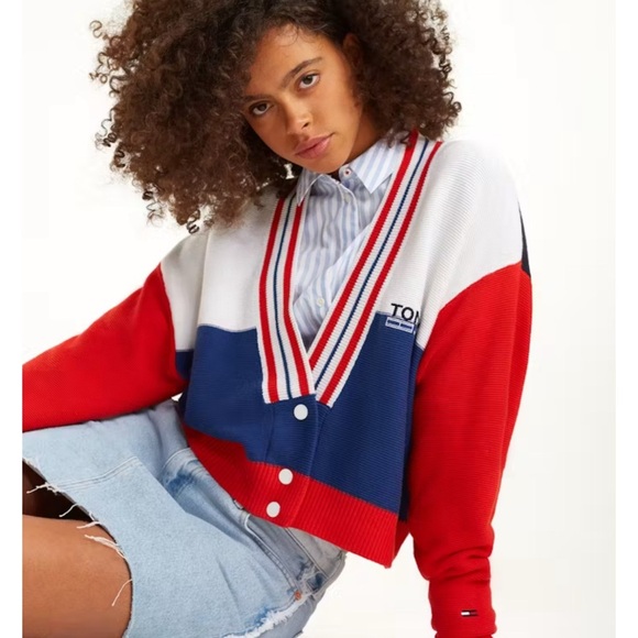 Tommy Hilfiger Cropped Cardigan XXS Red White Blue Preppy School - Picture 9 of 9